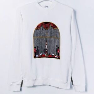 🚩steal Loewe White Crewneck Sweatshirt with Red & Gold Stage Graphic